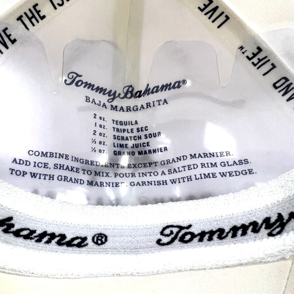 TOMMY BAHAMA CAP HAT, WHITE, BAJA MARGARITA RECIPE INSIDE, LOGO IS EMBROIDERED - Picture 8 of 13